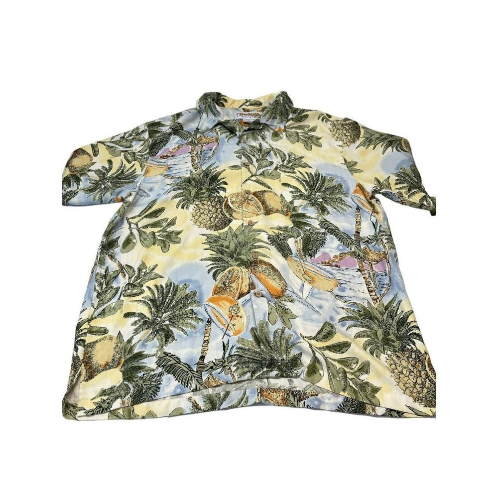 Hawaiian shirt XL Honolulu Lulu 100% silk short sleeve button up Pineapples Palm